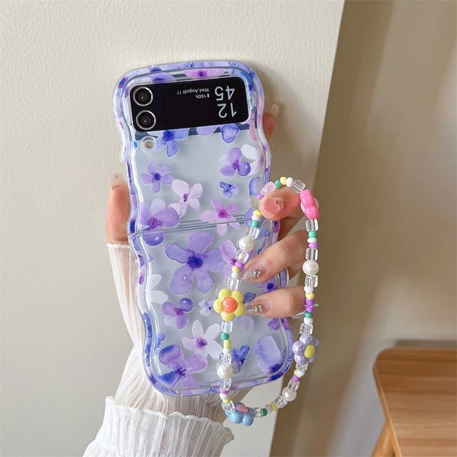 Funda para teléfono móvil Samsung Galaxy Zflip 5/6 generación con borde ondulado y flores pintadas al óleo para Zflip 3/4 generación
