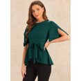 thumbnail image 4 of DARING DIVA Women's Split Half Sleeve Crew Neck Peplum Blouses S Dark Green, 4 of 6