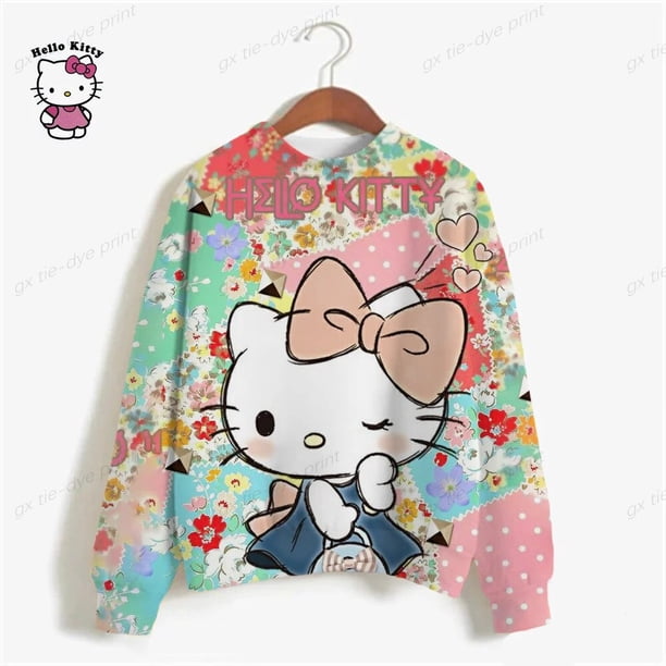 Hello Kitty Sudadera Mujer Harajuku Tie-dye Estampado Delgada Linda Sudadera Con Capucha De Dibujos Animados Manga Larga Sudadera Con Capucha De Gran Tamaño Ropa De Calle,RTZ3BC0966,M