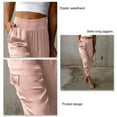 thumbnail image 4 of Pantalones de chándal de satén para mujer, cintura alta elástica, múltiples bolsillos, pantalones tobilleros cónicos informales, 4 of 5