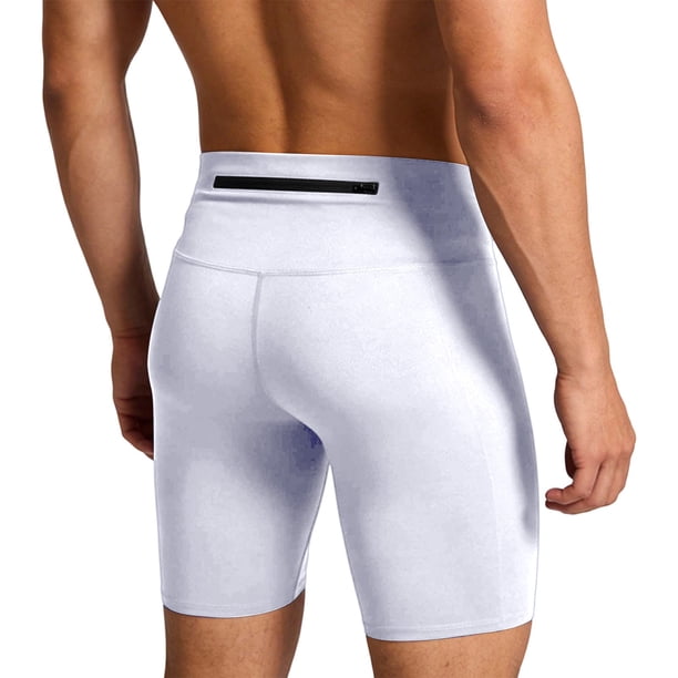 Ceisia Men's Quick Dry Compression Training Shorts 5 Inch Athletic Tights with Back Zipper Pocket for Summer White L Gifts