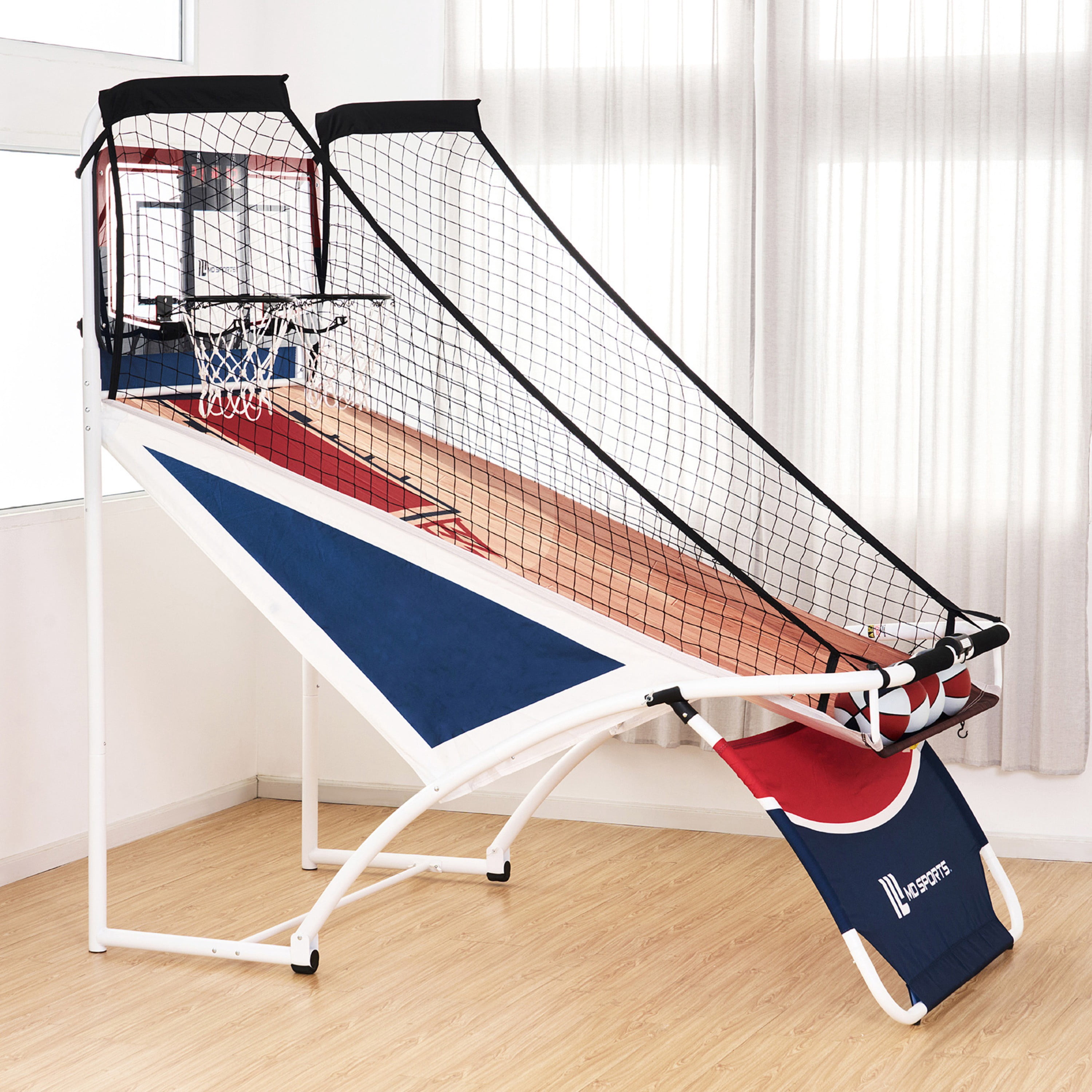 7-ft EZ-Fold Dual Shot Basketball Arcade Game with LED Scoreboard, 2 Steel Hoops, 8 Game Modes, Indoor Game Room Set by MD Sports