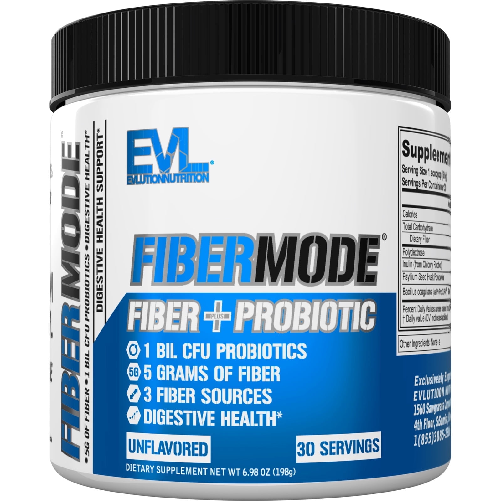 Probiotic Fiber Powder - EVL FiberMode Soluble Fiber Supplement Probiotics for Men & Women - 1 Billion CFU Probiotics 5g Fiber 30 Servings - Immune Support, Gut & Digestive Health