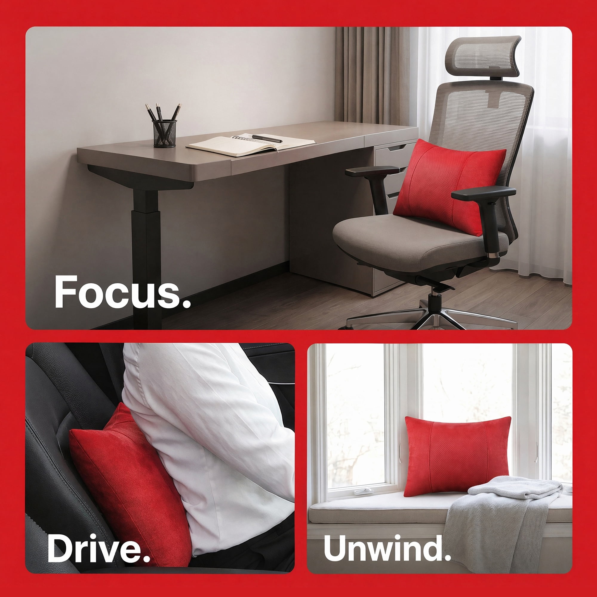 Unique Bargains Lumbar Support Pillow Down Back Support Red 14.2" x 9.8"