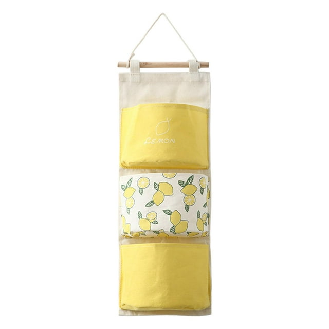 Abbracc Sac de Rangement Suspendu pour Porte, Étanche, Mural, Conteneur de Placard, Lit 3 Poches Citron