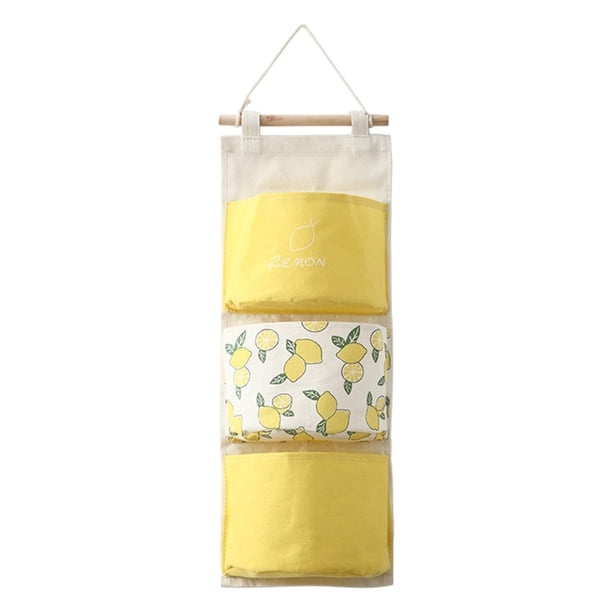 Bolsa de almacenamiento para colgar en la puerta, impermeable, para pared, armario, cama, contenedor 3 bolsillos limón