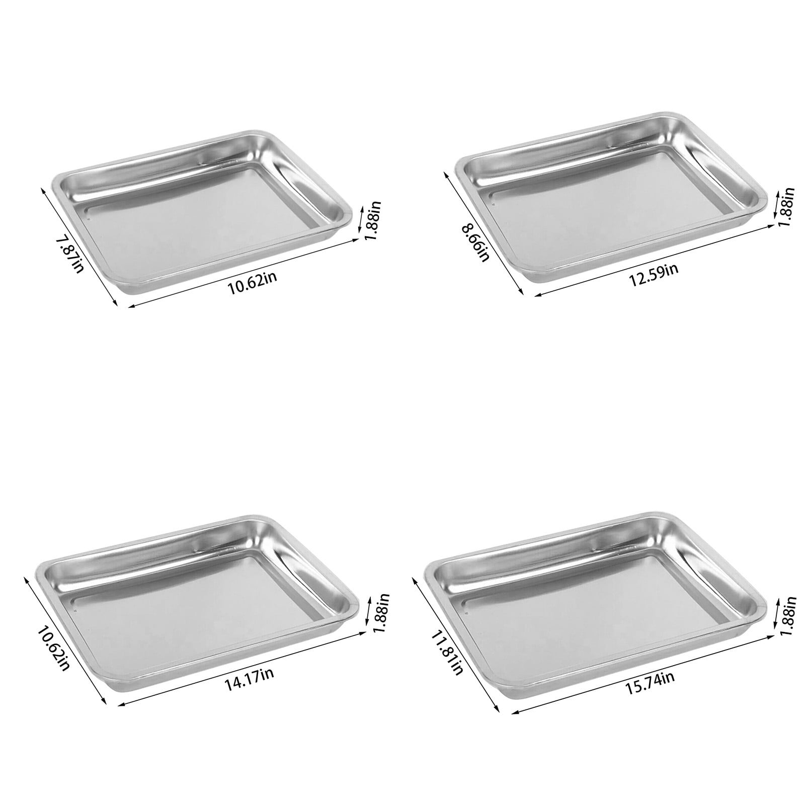 12-Piece Stainless Steel Tray Set - Cookie Sheets for Baking, Cookie Baking Sheets, Toaster Oven Pan and Tray, Small Oven Pan - 14x10.6 Inch Nonstick Rectangular Grill Pans,Dishwasher Safe(Silver)
