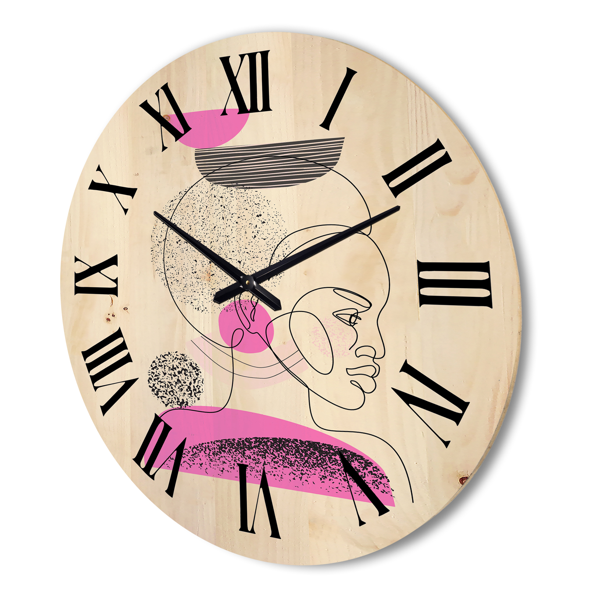 Designart 'One Line Portrait of Afro American Women V' Modern Wood Wall Clock