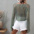 thumbnail image 5 of Women Hollow Out Tops Long Sleeve Crochet Knit Crop Tops Blouse See Through Fishnet Top E-Girls Teen Streetwear, 5 of 6