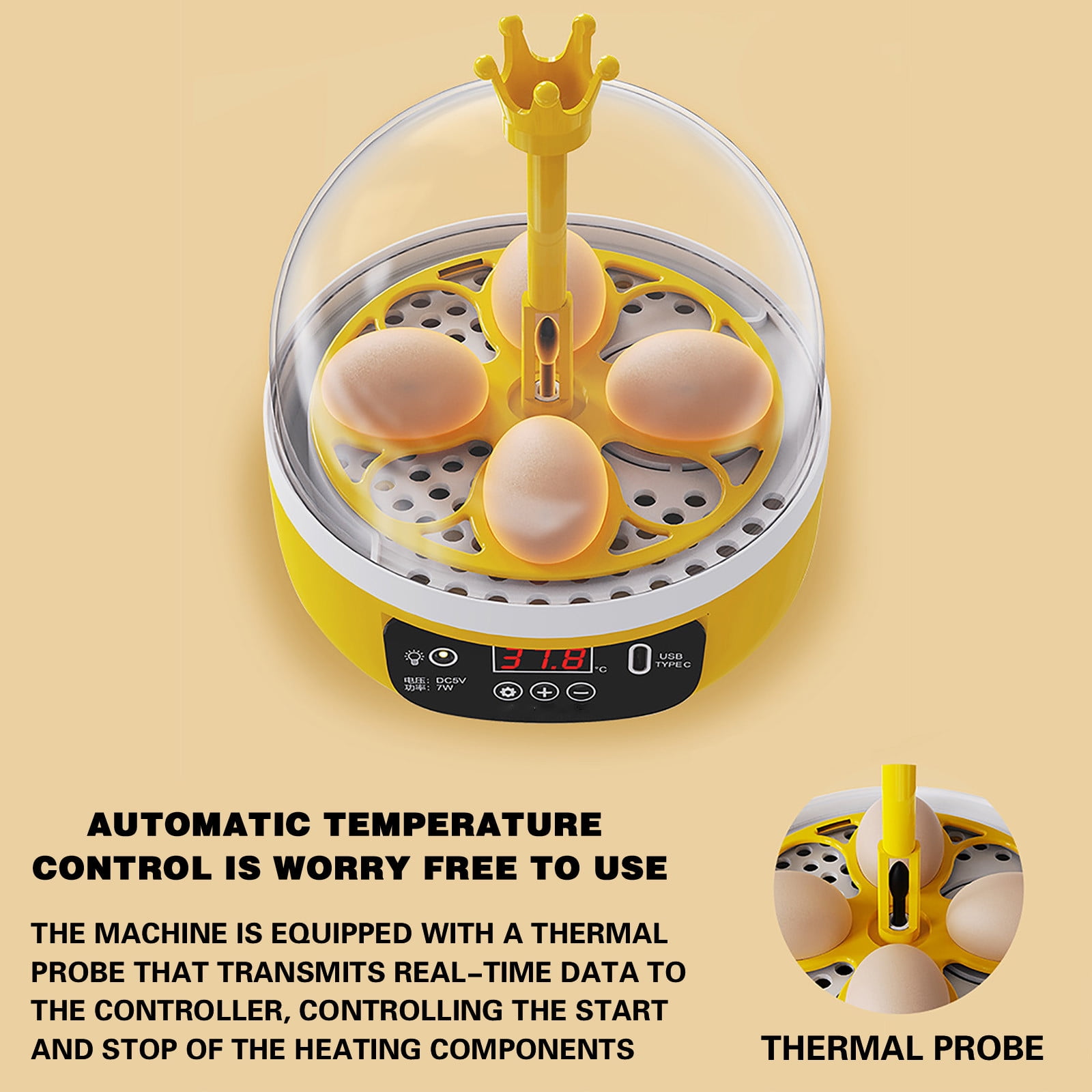 Danieerclosy Mini Egg Incubator for Kids with Temperature Display, Educational Chick Hatcher Kit for Classroom Science Projects & Homeschool Biology Learning