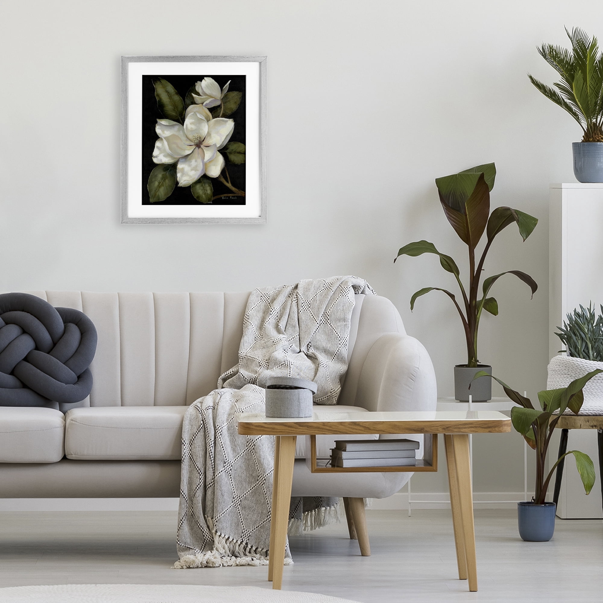 Stupell Industries Blooming Magnolia Buds Gray Framed Print Under Glass, design by Nan