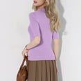 thumbnail image 4 of Women Sweater Dressy Casual Mock Turtleneck Short Sleeve Ribbed Business Work Shirts Tops Purple M, 4 of 8