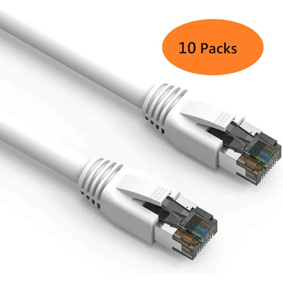 Nippon Labs Cat 8 Ethernet Cable for PS Xbox PC - 3 feet - White - 10 packs (60CAT8-3-24WT-10P)