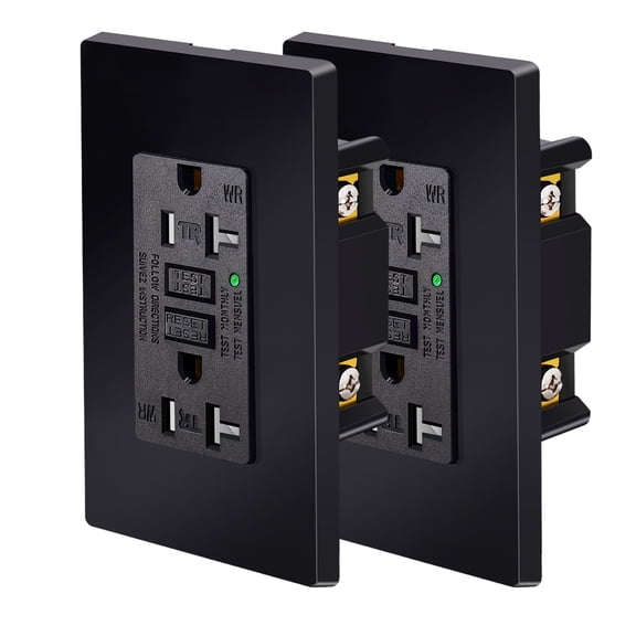 Black GFCI Outlet 20Amp 2PK,Nineleaf Black Outlets Receptacles,GFI Electrical Outlet with LED Indicator,Weather Resistant WR,Ground Fault Circuit Interrupters,120V,Wall Plates and Screws Included,ETL