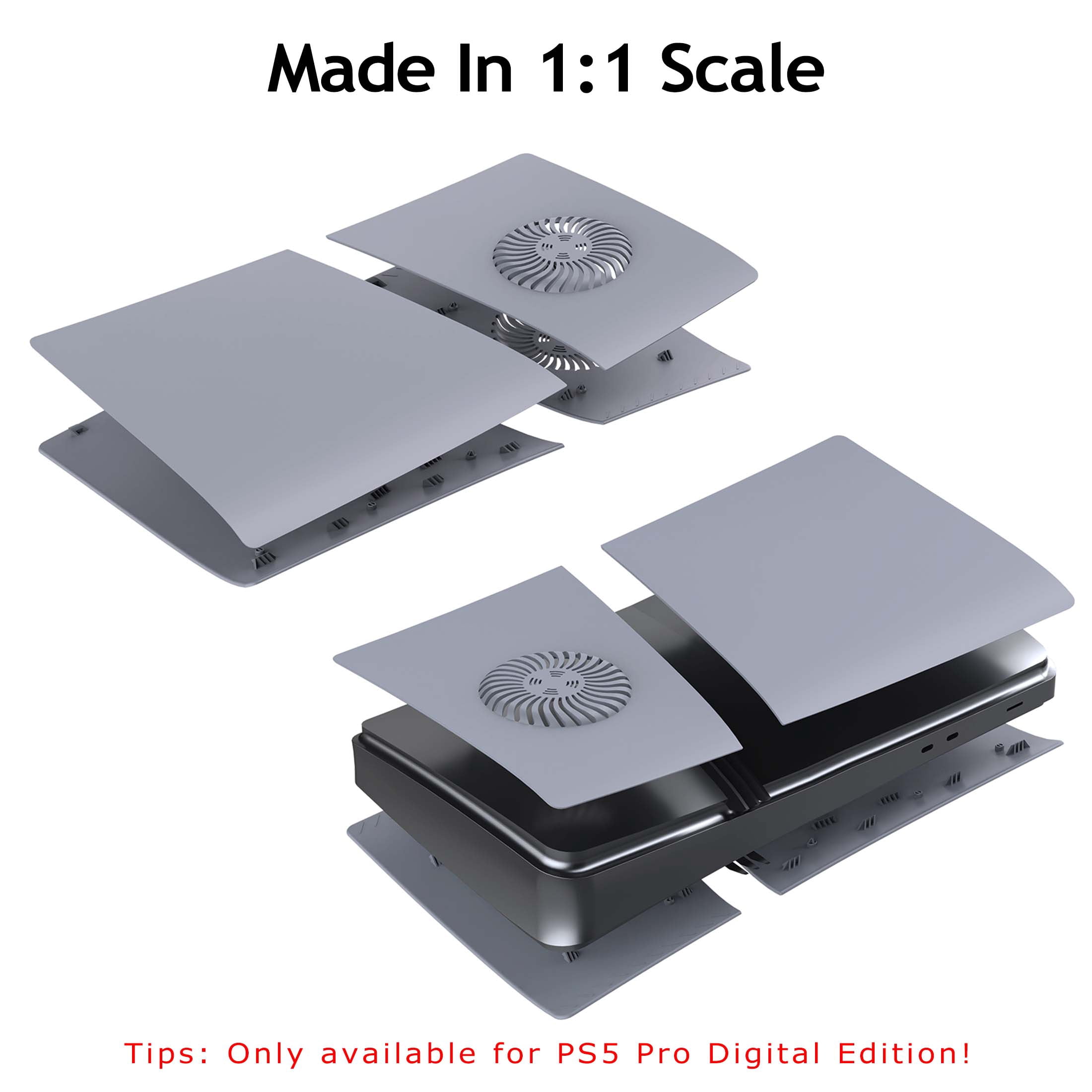 Faceplate for PS5 Pro Console with Cooling Vent & Dust Filter, Cover Plate Replacement (Digital Edition, Grey)