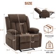 thumbnail image 2 of Recliner Chair, Manual Reclining Sofa with Massage and Heat, Comfy Overstuffed Rocking Chair with Side Pockets, Front Pockets and Cup Holder for Living Room, Brown, 2 of 6
