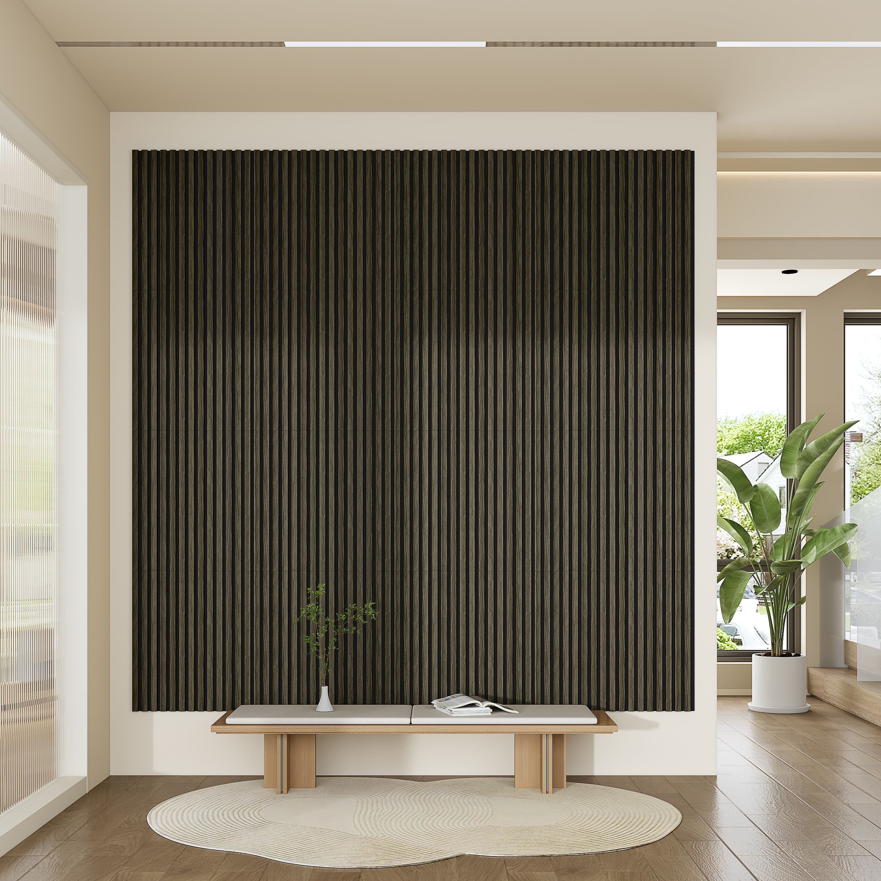 24"x24" Acoustic Slat Wood Wall Panel 3D Slatted Wall Panels 4Pcs,Walnut