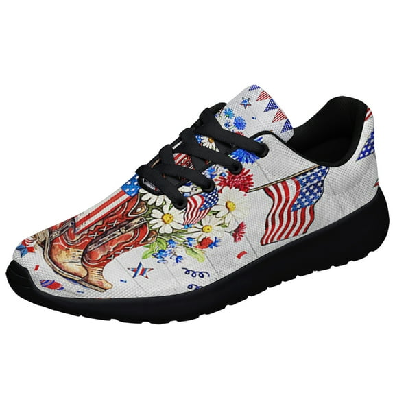 Cowgirl Boots Flower 4th of July Shoes Sneakers Black Size 3.5