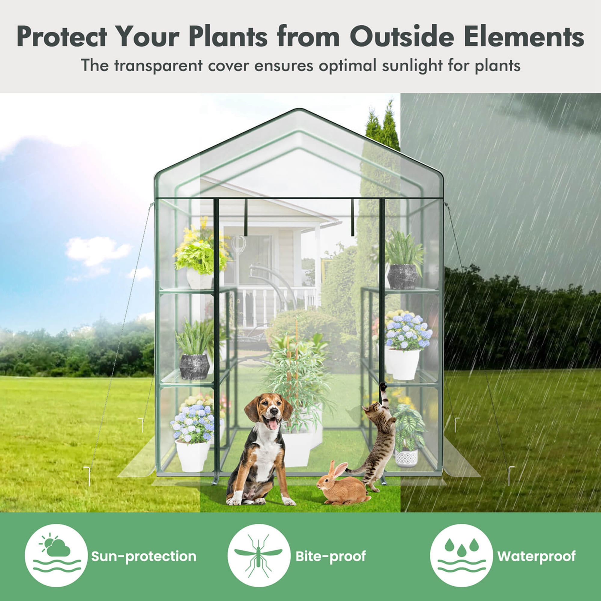 Costway Portable Mini Greenhouse with 3 Tiers 8 Shelves Roll-up Zippered Door for Plants