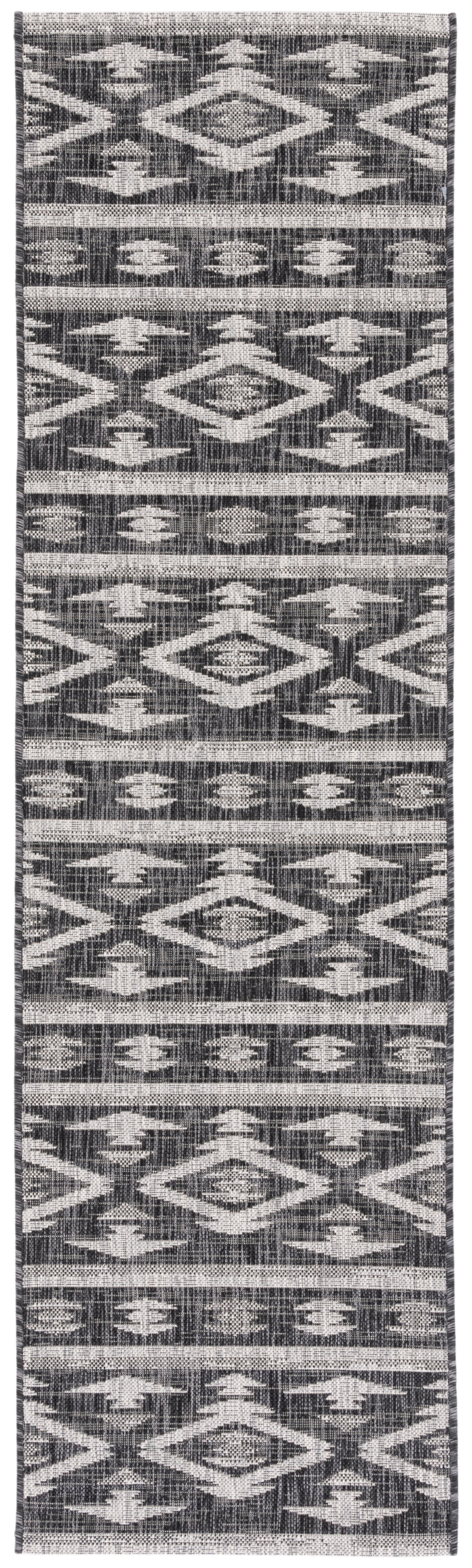 Safavieh Courtyard April Geometric Indoor/Outdoor Runner Rug, Black/Gray, 2'3" x 14'