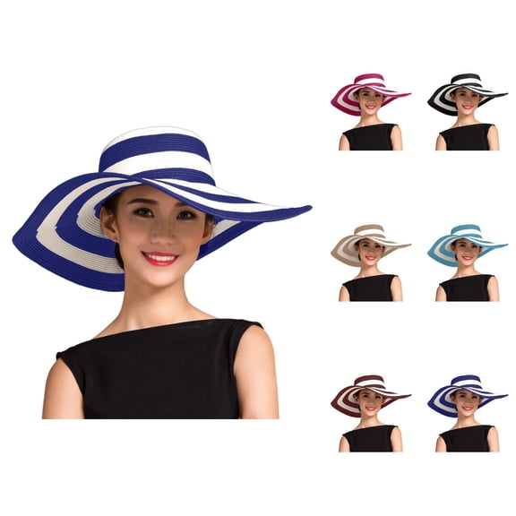 Striped Beach Hats for Women – Foldable Wide Brim Straw Sun Hat UV Protection, Summer Outdoor Hat for Pool, Garden, Hiking and Travel
