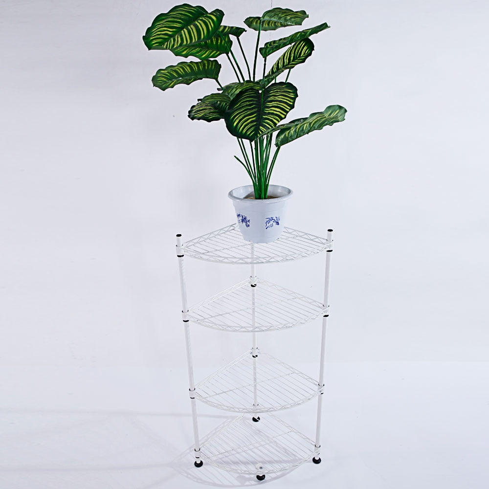 Kepooman 4-Layer Plastic Triangle Corner Shelf, White Kepooman 4-Layer Plastic Triangle Corner Shelf, White