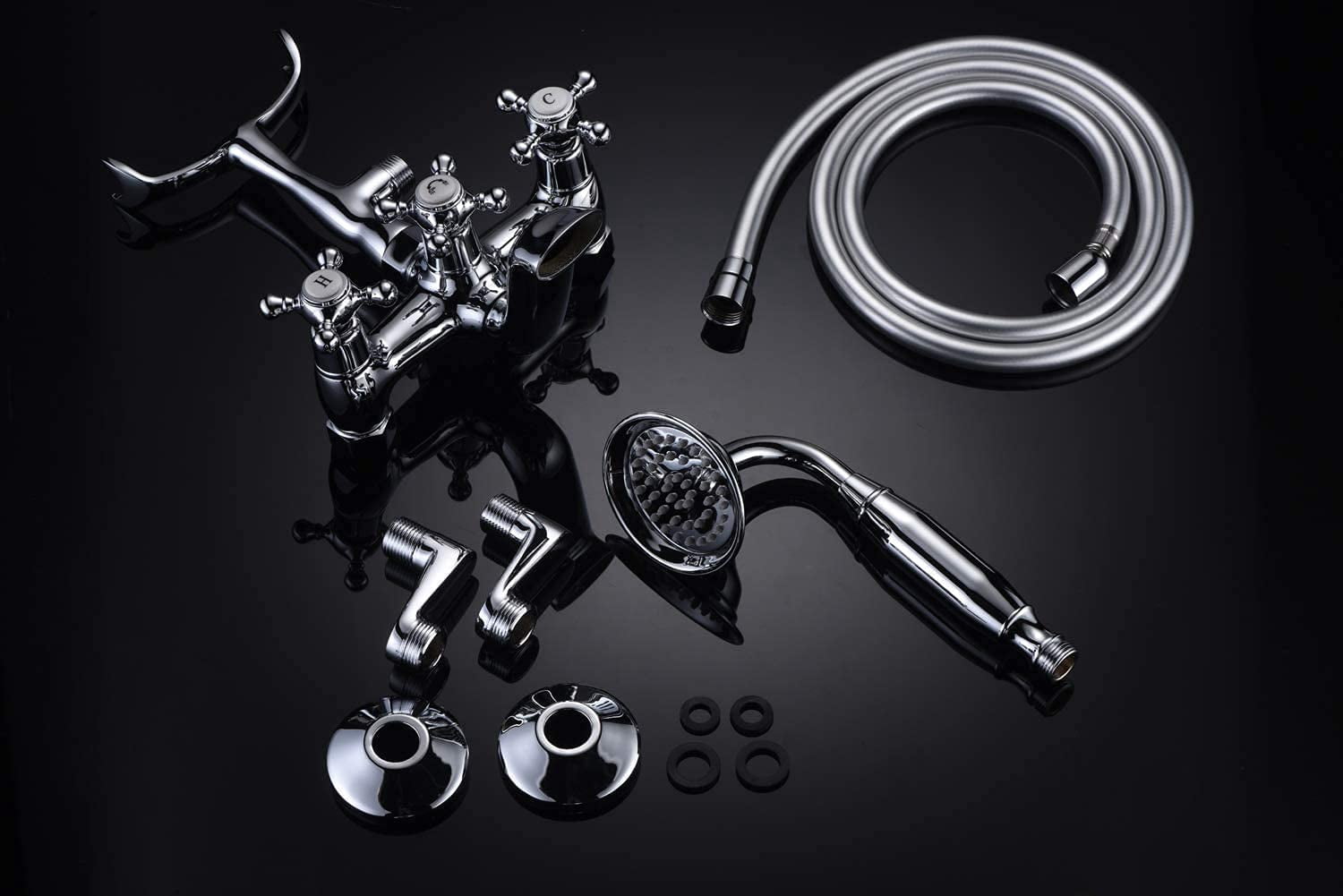 Sumerain Clawfoot Tub Faucet,3-Inch to 9-Inch Wall Mount Tub Faucets with Hand Shower Chrome Finish