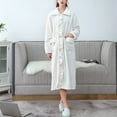 thumbnail image 2 of Womens Bath Robe Solid Color Thickened Long Coral Fleece With Pocket Plus Size Women Pjs,White,XL, 2 of 4