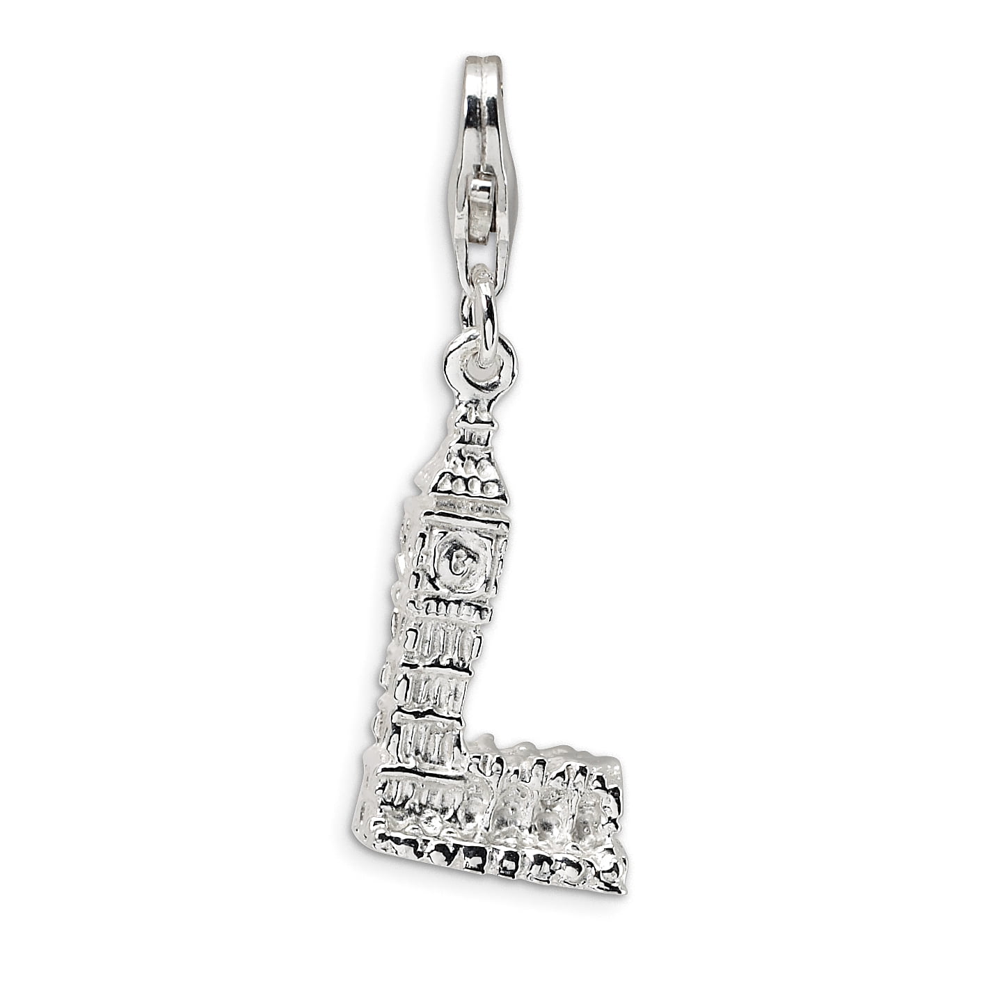 925 Sterling Silver Rh 3 D Big Ben Lobster Clasp Pendant Charm Necklace Travel Transportation Fine Jewelry Gifts For Women For Her