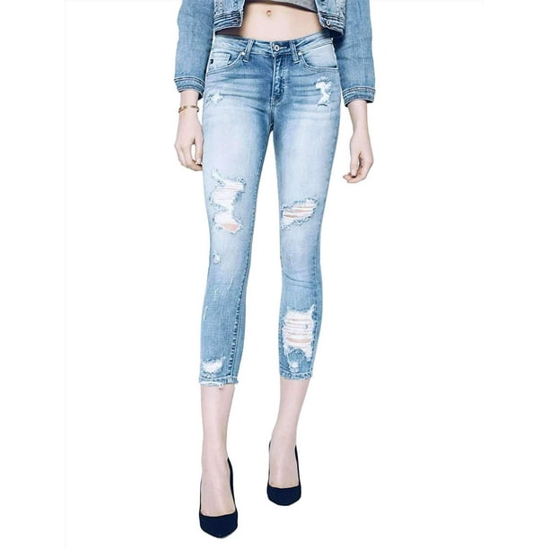 7 Encounter Kancan Women's Distressed Cropped Ankle Skinny Denim