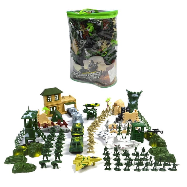 de plástico del Mundial de 300 piezas - del de 5 cm y accesorios en una bolsa de almacenamiento Hugo Figura de acción de soldado Playset