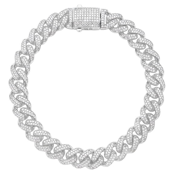 8 Inch 11mm Iced Out Cuban Link Bracelet for Men & Women - 925 Sterling Silver Rhodium Plated Miami Cuban Chain with CZ Pave Stones - Hip Hop Bling Jewelry - Unisex Gift