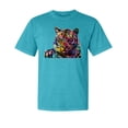 thumbnail image 1 of Wild Bobby,Colorful Rainbow Tiger Animal Lover Garment-Dyed Washed Look Short Sleeve Tees, Blue Lagoon, Small, 1 of 3