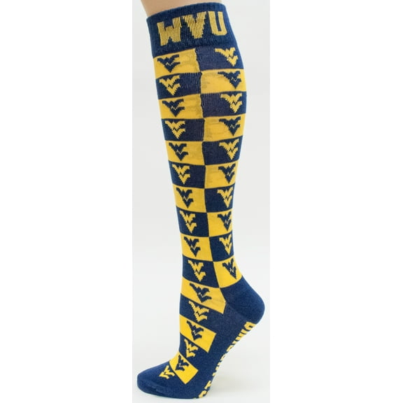 West Virginia Mountaineers Checkerboard Dress Sock - Donegal Bay - Unisex - One Size - Mid-Calf