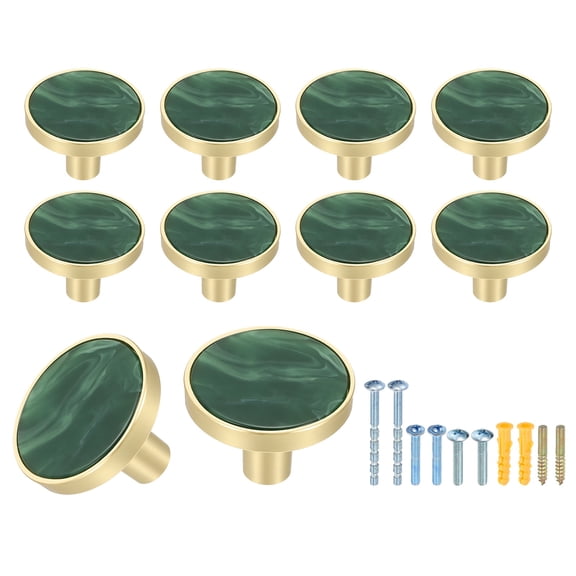 10Pack Gold Cabinet Knobs 1-1/4" Round Knobs Cabinet Handles, Moss Green
