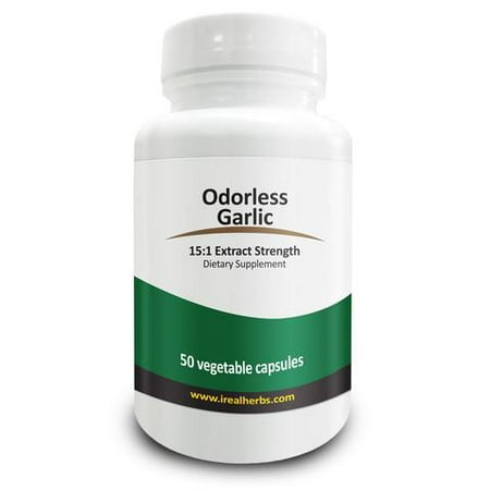 Real Herbs Odorless Garlic Extract - Derived from 6,000mg of Garlic with 15 : 1 Extract Strength - Boost Immune Function, Detox & Liver Support - 50 Vegetarian