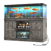 Blotout Farmhouse 75-120 Gallon Fish Tank Stand with Power Outlet, 59Aquarium Stand with Storage/Sliding Barn Door, Heavy Duty Tank Stand for 2 Fish Tank/Reptile Terrarium, 1200lbs Capacity,Gray