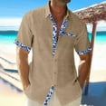 thumbnail image 2 of Brnmxoke Linen Hawaiian Shirts for Men Printed Short Sleeve Hawaiian Tees Button Down Casual Collared Beach Tops Khaki,L, 2 of 5