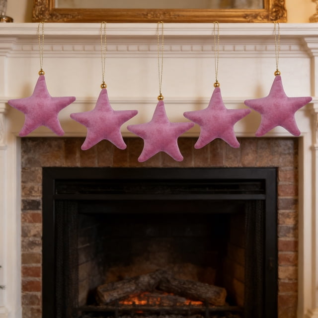 Set de colgantes decorativos en forma de estrella con tela para decoración del hogar, decoraciones de fiesta o regalo – pack de 5 para cumpleaños, fiestas y inauguración de casa