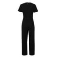 thumbnail image 7 of Kaemgyyd Workout Jumpsuits for Women Short Sleeve Crew Neck Wide Leg Pants Rompers Drawstring Solid Active Sweatpants Jumpsuit, 7 of 7