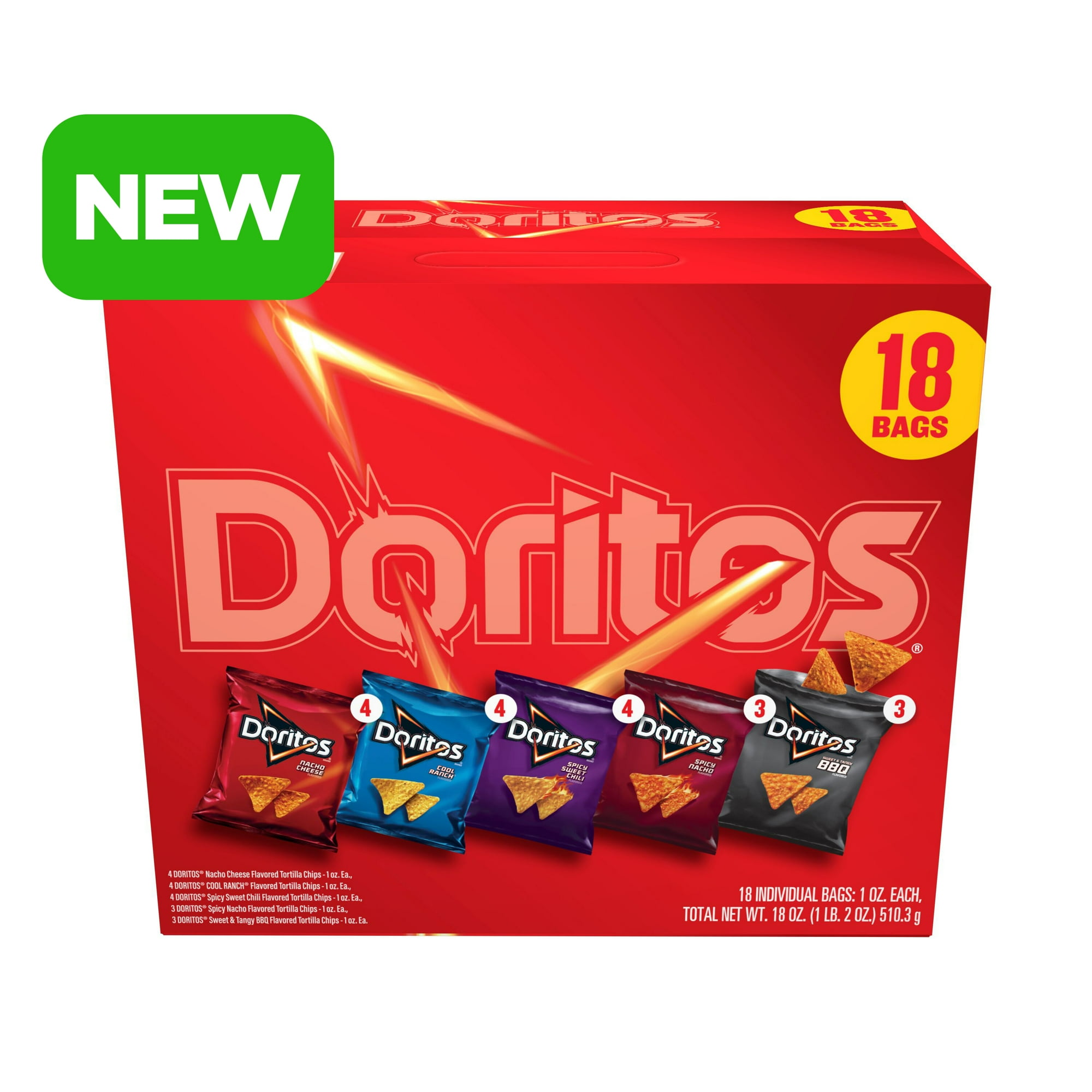 Doritos Tortilla Chips 5 Flavor Variety Pack Snack Chips, 1 oz Bags, 18 Count