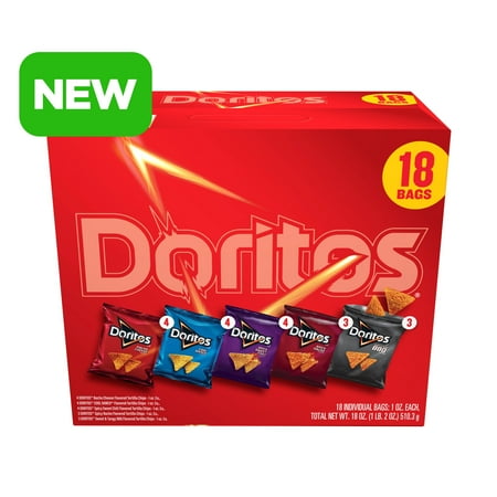 Doritos Tortilla Chips 5 Flavor Variety Pack Snack Chips, 1 oz Bags, 18 Count