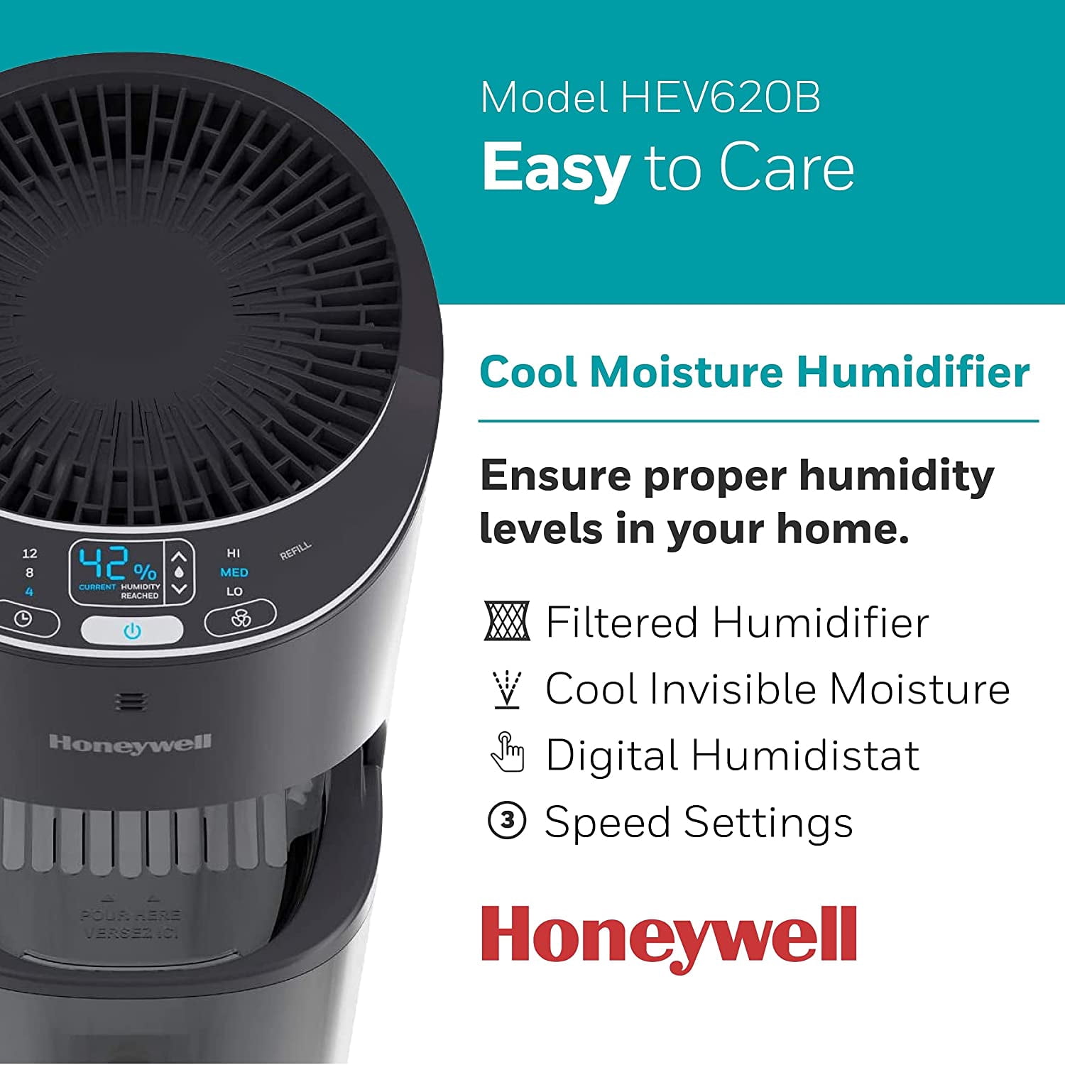 Top Fill Tower Humidifier, Digital Humidistat, Black – Cool Mist Humidifiers for Bedroom, Home or Office with Space-Saving Design