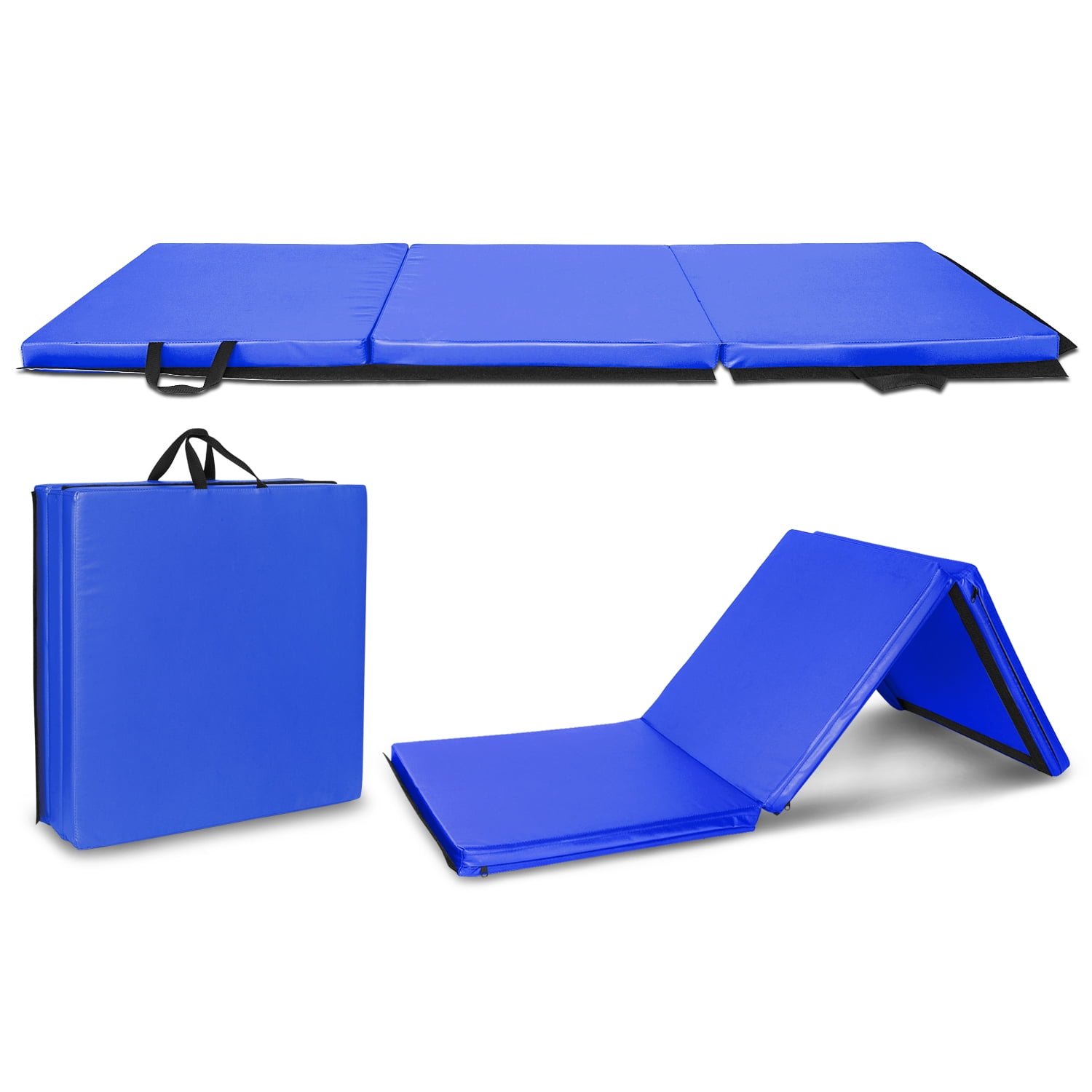 Homevibes 4 x 6 x 3 Gymnastics Mat for Home Tumbling Mat Gym Mat Thick Folding Panel Exercise Fitness Aerobics Mat for Yoga Stretching Cheerlanding with Handle Blue 