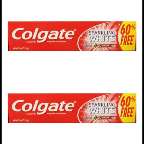 2 Colgate Anticavity Fluoride Toothpaste Sparkling White Cinnamon with Cinnamon & Natural Mint Flavor Gel - Gluten Free 4 oz Each