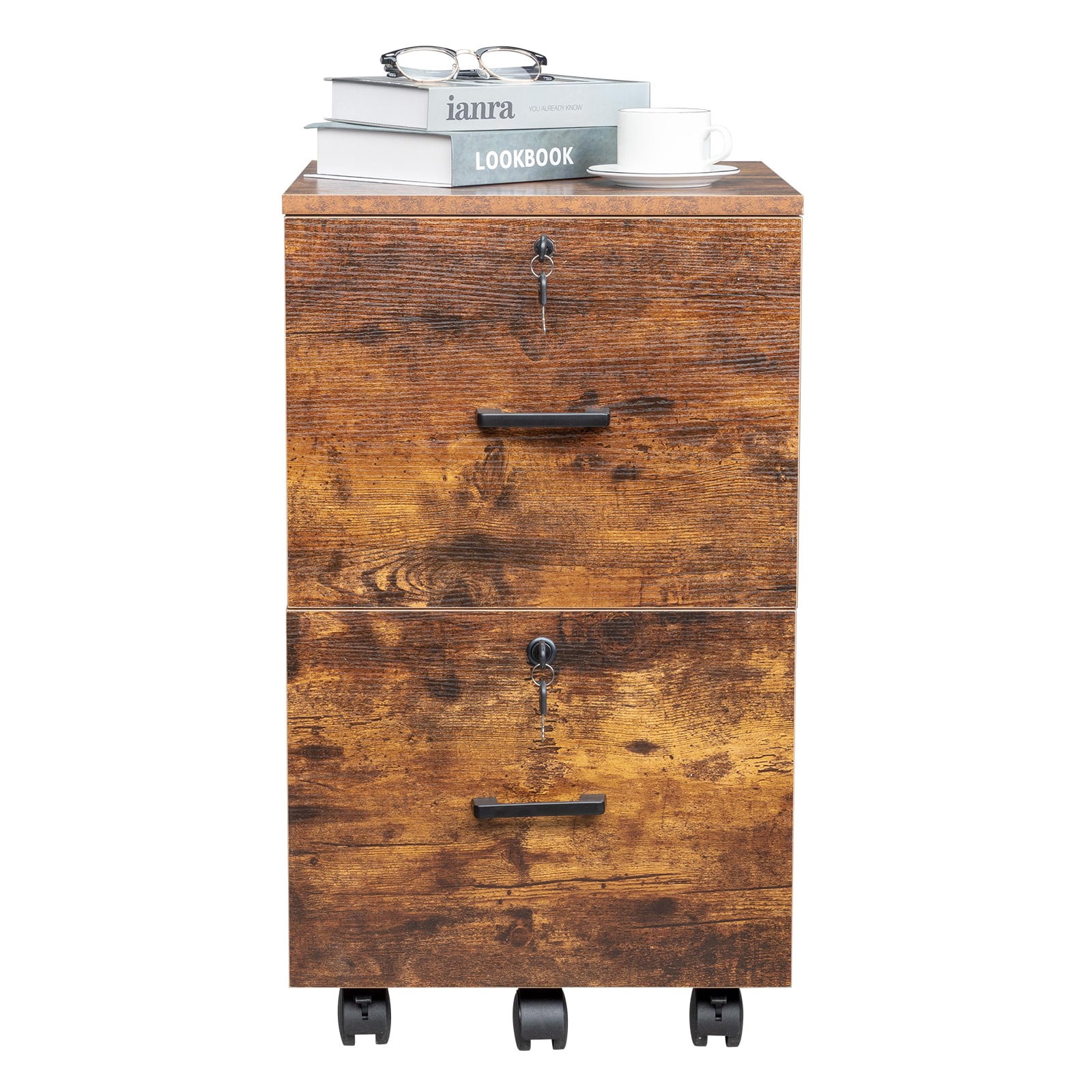 ZYPPP 2-Drawer Small Rolling File Cabinet with Lock  for Home Office Mobile Rustic