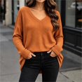 thumbnail image 4 of Bnwani Plus Size Blouses for Womens V Neck Waffle Knit Long Sleeve Top, Loose Casual Pullover Shirts for Fall Winter Daily Wear Orange 4XL, 4 of 9