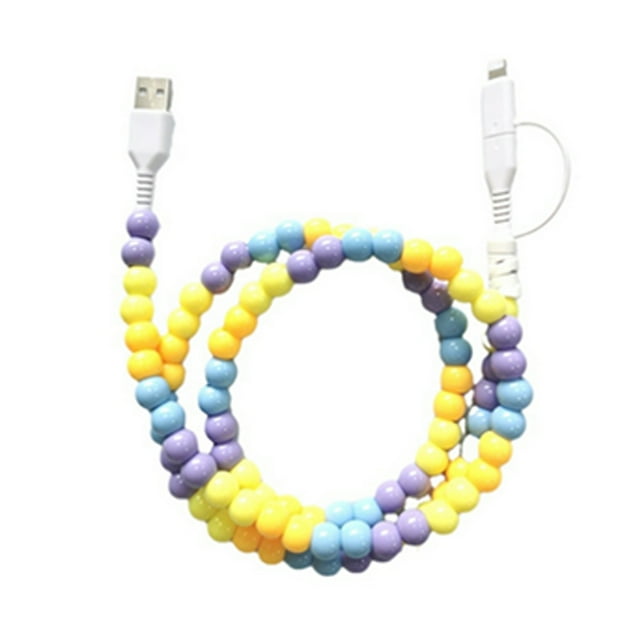 braveheart USB Long Phone Charging 1m Multi Charger Cable Beaded Phone Cable USB Charger Yellow+Blue+violet
