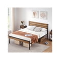 thumbnail image 1 of Queen platform marco de cama con rustic vintage wood cabecero, almacenamiento, metal slats support - no necesita colchón base, 1 of 6