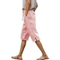 thumbnail image 2 of Capri Pants for Women 2025 Solid Color Linen Elastic Waisted Casual Loose Capris with Pockets Womens Cropped Pants, 2 of 7
